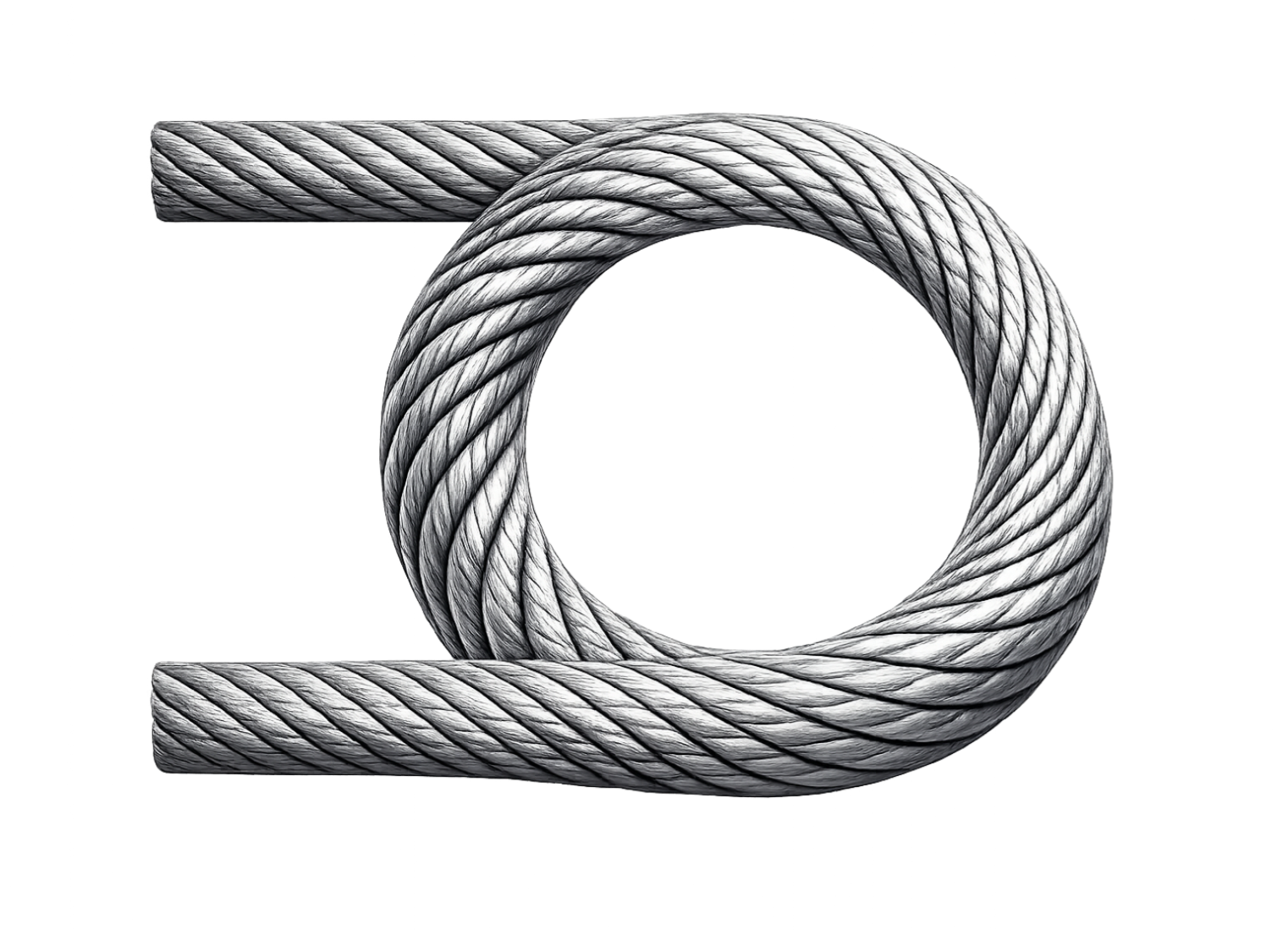 A loop of braided superconducting cable, its two cut ends running out toward the edge of the page